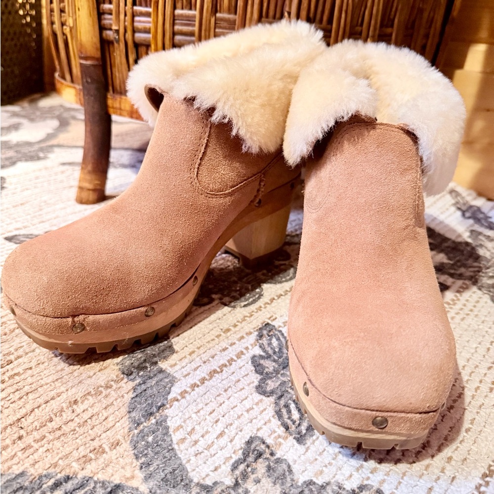 UGG Chestnut Suede Shearling Clogs - image 8